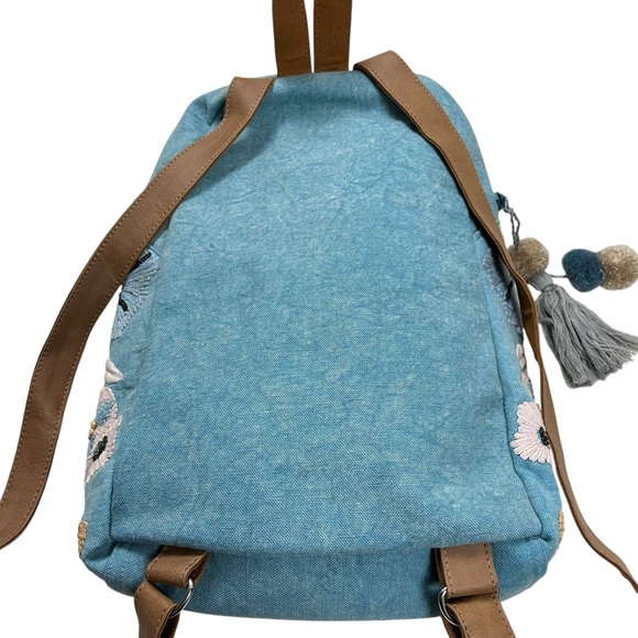 CROSSTREE LANE Floral Embroidered and Sequined Chambray Denim Backpack Purse - Picture 8 of 15